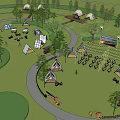 Scenic Camping Site with Dome Tents Wooden Deck and Outdoor Dining Area