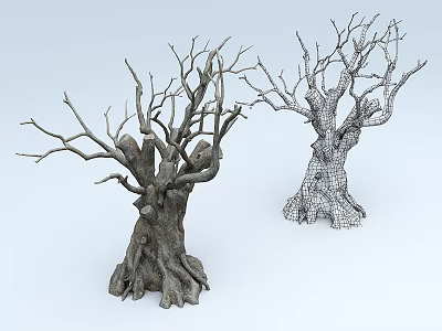 Two Leafless Arbors With Detailed Trunks Branches And Visible Roots 3d model