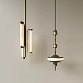 Two Modern Pendant Chandeliers With Elongated Metal Frame And Multiple Spherical Accents