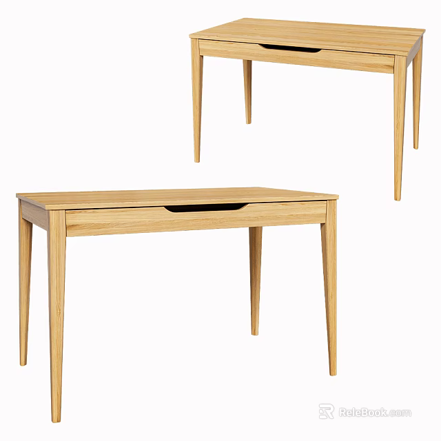 Simple Wooden Desk With Single Drawer And Slim Leg Design For Home Office 3d model 