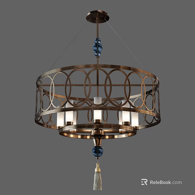 Modern Brass Chandelier With Circular Metal Frame And Decorative Rings 3d model 