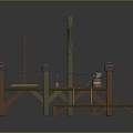 Wooden Platform Structure With Wooden Pillars Steps Beam And Rope