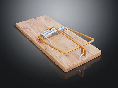 Mouse Trap For Catching Mice With Wooden Base And Metal Spring Frame 3d model