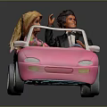 Pink Convertible Toy Car With Blonde Female And Brunette Male Dolls Inside
