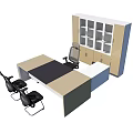 Modern Office Desk With Spacious Top Storage Cabinet And Ergonomic Chairs