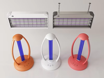 Modern Design Table And Hanging Lamps In Orange White Pink Colors 3d model