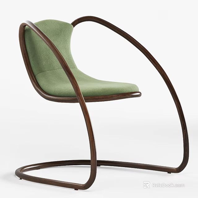 Green Upholstered Single Chair With Wooden Curved Frame And Modern Design 3d model 