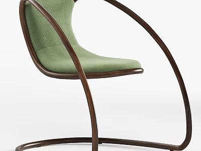Green Upholstered Single Chair With Wooden Curved Frame And Modern Design 3d model