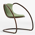 Green Upholstered Single Chair With Wooden Curved Frame And Modern Design