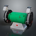 Green Bench Grinder With Double Grinding Wheels Silver Base And Red Button 3d model
