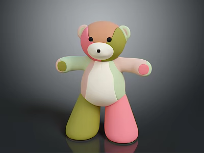 Colorful Stuffed Teddy Bear With Pastel Colored Arms Legs And Body 3d model