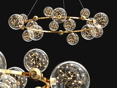 Modern Decorative Chandelier With Transparent Glass Balls Inner Light Strings And Golden Frame 3d model
