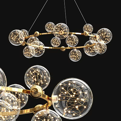 Modern Decorative Chandelier With Transparent Glass Balls Inner Light Strings And Golden Frame 3d model