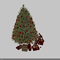 Decorated Christmas Tree With Red Gold Baubles And Gift Boxes Underneath