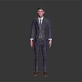 Animated 3D Male Character In Blue Suit With Purple Tie And Brown Shoes