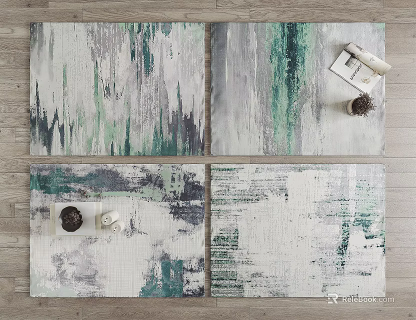 Square Rugs with Abstract Green Blue Gray Patterns for Modern Home Decor 3d model