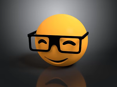 Yellow Smiley Emoji Wearing Black Glasses With Smiling Face On Gray Background 3d model