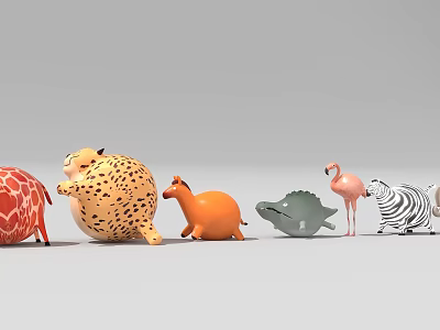 Cute Colorful Animal Dolls Collection With Flamingo Zebra Giraffe And Shapes 3d model