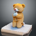 Yellow Teddy Bear Doll Praying With Folded Hands Closed Eyes On Paper Platform
