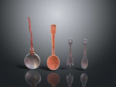 Unique Handcrafted Kitchen Utensils With Various Wooden And Metal Designs 3d model