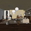 Middle Ancient Living Room Combination Sofa Coffee Table Carpet Single Sofa 3d model