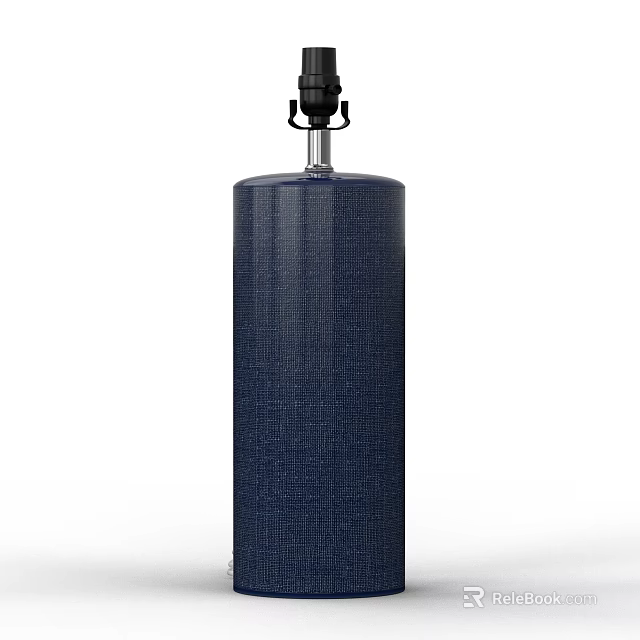 Navy Blue Cylindrical Decorative Object With Textured Surface And Black Silver Top 3d model 