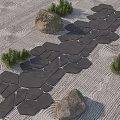 Irregular Stone Garden Path Paving With Rocks Small Plants And Raked Sand