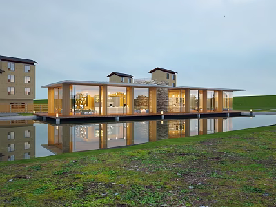 Modern Detached Villa With Waterfront Location Large Glass Windows And Scenic Reflections 3d model
