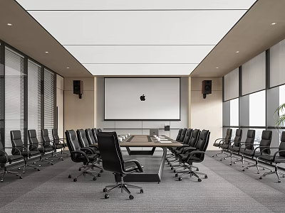 Modern Meeting Room Meeting Table and Chair Office Chair Projection Curtain Office Glass Partition Rolling Shutter 3d model