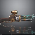 Unique Steampunk Gun Design With Wooden Grip Metal Parts Scope And Blue Glowing Effect