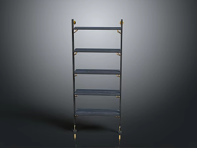 Modern Multi Tier Shelving Unit With Metal Frame Wooden Shelves And Gold Accents 3d model