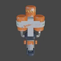 Orange And White Mechanical Weapon Featuring ATOM Logo Worn Details Claw Shaped Base 3d model