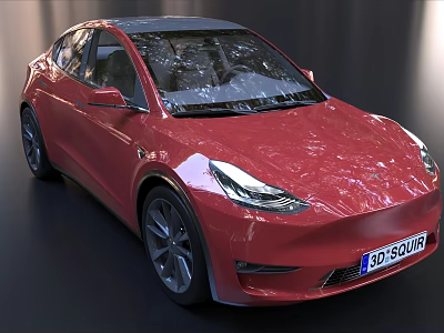 Red Tesla Electric Car With Sleek Exterior Design Modern Headlights And Alloy Wheels 3d model