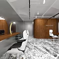 Modern Hair And Beauty Salon Interior With Wooden Panels Marble Floor And Styling Chairs