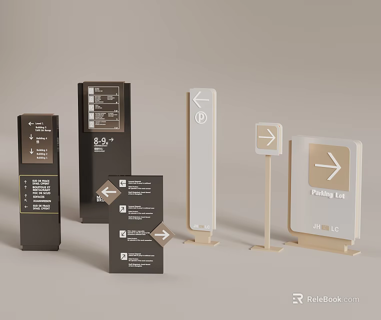 Modern Directional Billboards With Parking Exit Arrows And Vertical Horizontal Styles 3d model