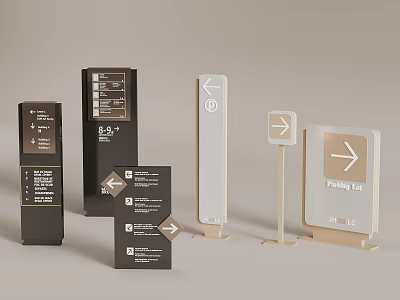 Modern Directional Billboards With Parking Exit Arrows And Vertical Horizontal Styles 3d model