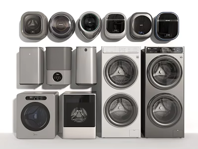 Various Modern Front Load Washing Machines With Different Styles And Designs 3d model