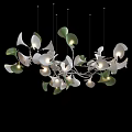 Modern Leaf Shaped Chandelier With White Green Accents And Illuminated Bulbs