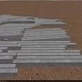 Sturdy Swing Door Construction Using Stacked Gray Stone Slabs On Sandy Ground