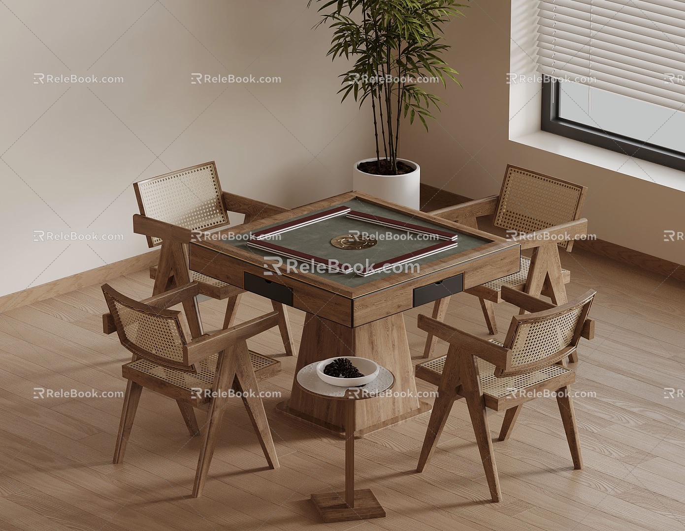 25 Mahjong Table New Chinese Chess and Card Room Potted Plant 3d model