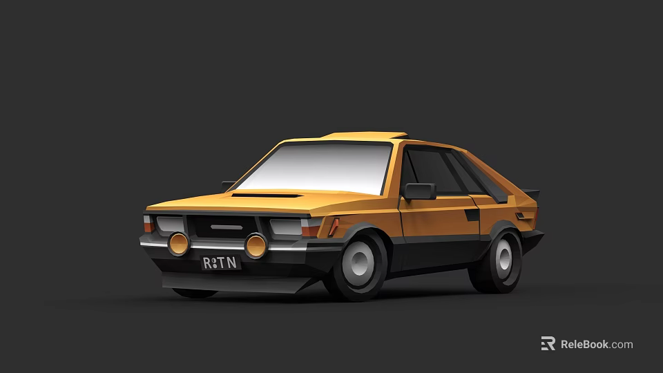 Vintage Yellow Hatchback Car With Classic Design And Black Body Details 3d model 