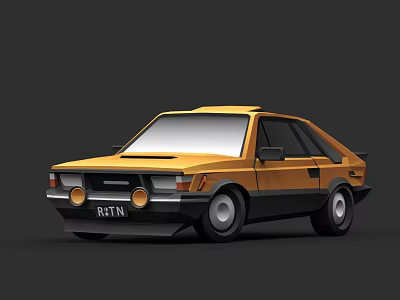 Vintage Yellow Hatchback Car With Classic Design And Black Body Details 3d model