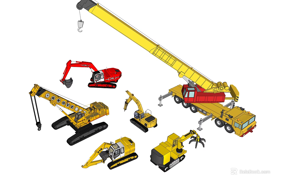 Construction Utility Vehicles Featuring Crane Excavator Crawler And Heavy Equipment 3d model