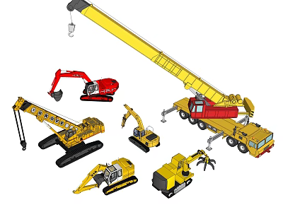 Construction Utility Vehicles Featuring Crane Excavator Crawler And Heavy Equipment 3d model