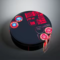 Black Round Household Storage Container With Vibrant Red Patterns Decorative Stickers And Logos