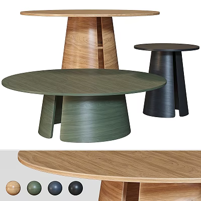 Unique Modern Dining Table With Round Top Wooden Texture Green Black Brown Bases 3d model