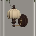 Traditional Style Wall Lamp With Yellow Lampshade And Wooden Base On White Wall