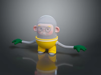 3D Cartoon Game Movie Character With Transparent Helmet Yellow Pants Green Gloves And Outstretched Arms 3d model