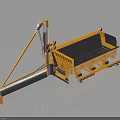 Yellow Heavy Construction Machinery With Crane Arm Loading Bucket And Safety Stripes