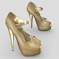 Gold Textured Peep Toe High Heels With Ankle Strap And Stiletto Heel